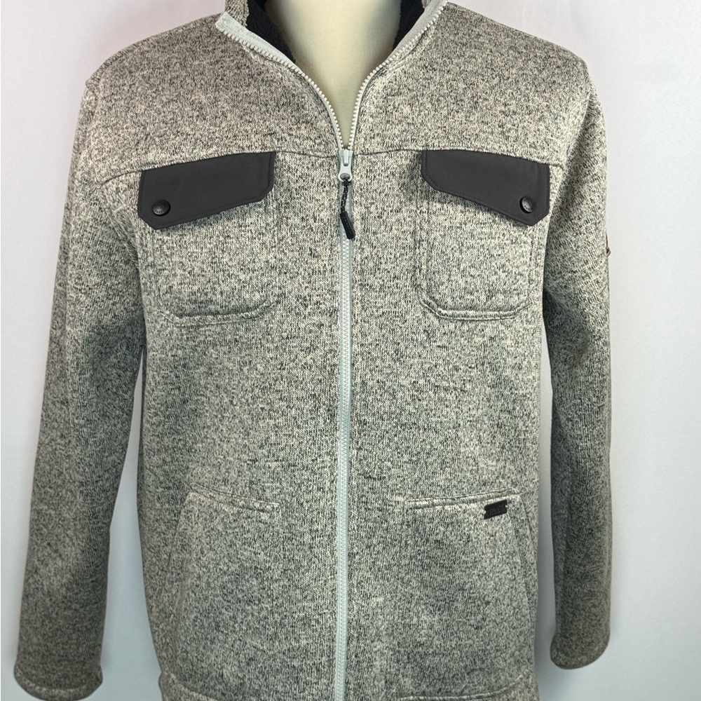Ascend Men's Grey Sherpa Lined Sweater Fleece Full Zip Jacket Size Large